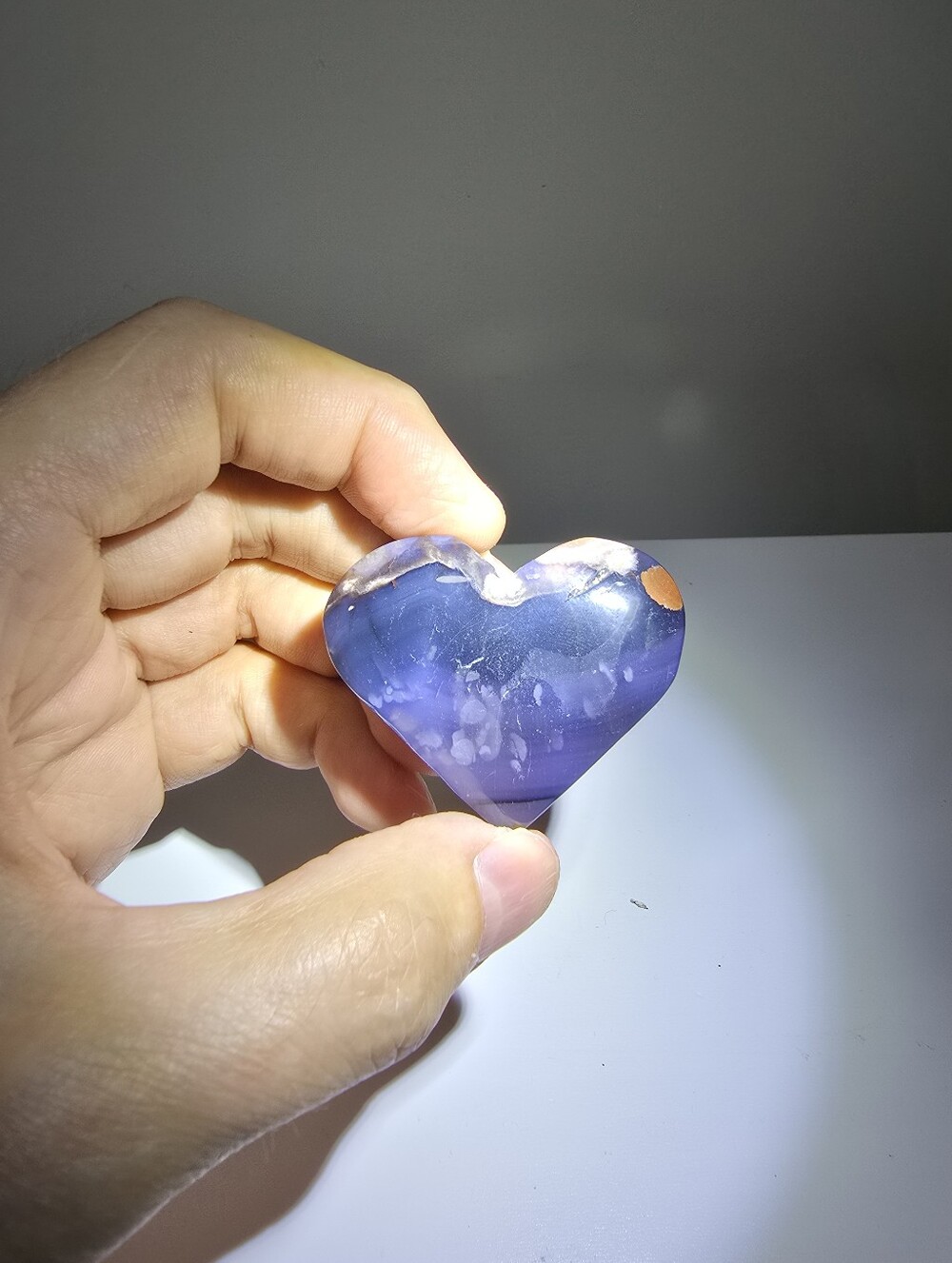 Blue Flower Agate Crystal Heart #G
